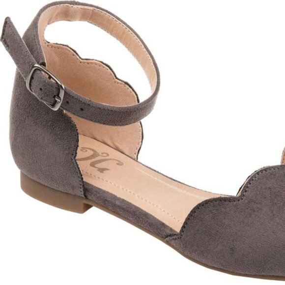 Brinley Co. Womens Scalloped Ankle Strap Flat Grey, 9 Regular US - Picture 1 of 3